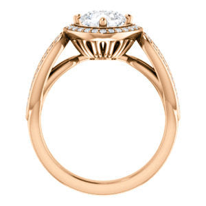 CZ Wedding Set, featuring The Jordyn Elitza engagement ring (Customizable Halo-Style Cushion Cut with Twisting Pavé Split-Shank)