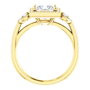 Cubic Zirconia Engagement Ring- The Téa (Princess Cut Customizable 3-Stone Cathedral-Halo with Accented Band)