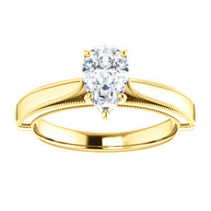 Cubic Zirconia Engagement Ring- The Britney (Customizable Pear Cut Decorative-Pronged Cathedral Solitaire with Fine Milgrain Band)