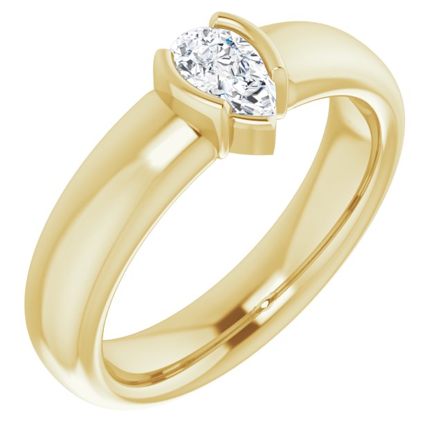 10K Yellow Gold Customizable Bezel-set Pear Cut Solitaire with Thick Band