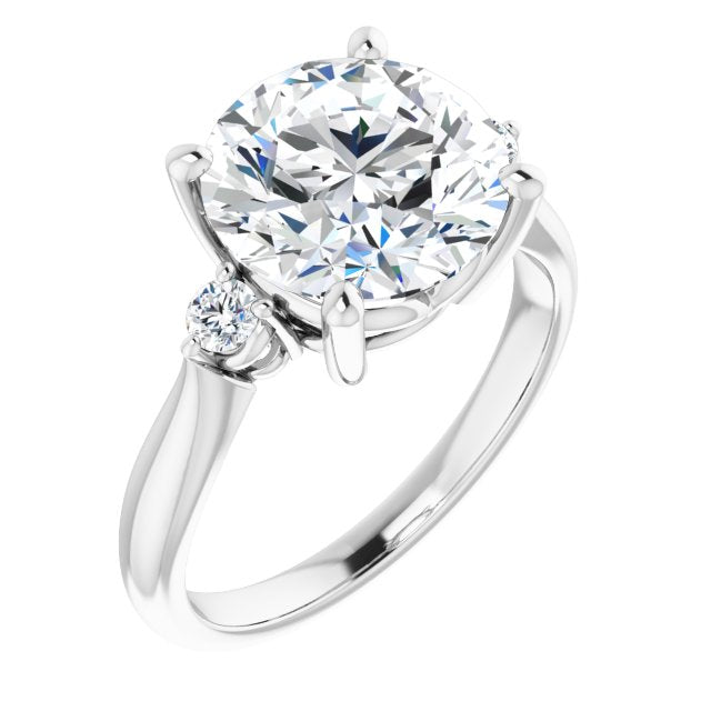 10K White Gold Customizable 3-stone Round Cut Design with Twin Petite Round Accents