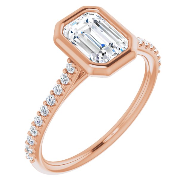 10K Rose Gold Customizable Bezel-set Emerald/Radiant Cut Style with Ultra-thin Pavé-Accented Band