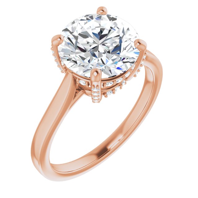 10K Rose Gold Customizable Cathedral-Raised Round Cut Style with Prong Accents Enhancement