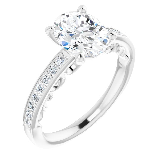 10K White Gold Customizable Oval Cut Design featuring 3-Sided Infinity Trellis and Round-Channel Accented Band