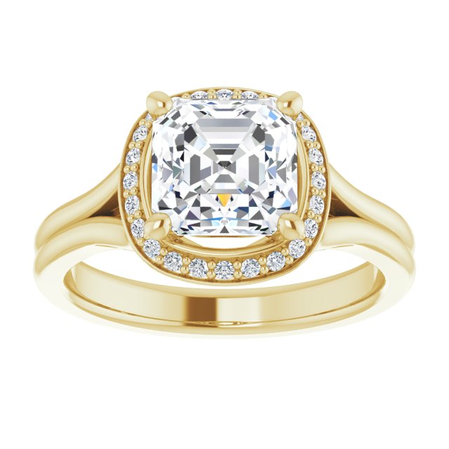 Cubic Zirconia Engagement Ring- The Ivory (Customizable Cathedral-set Asscher Cut Design with Split-band & Halo Accents)