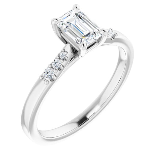 10K White Gold Customizable 7-stone Emerald/Radiant Cut Cathedral Style with Triple Graduated Round Cut Side Stones