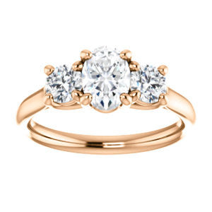 Cubic Zirconia Engagement Ring- The Yolonda (Customizable 3-stone Cathedral-set Design with Oval Cut Center and Round Cut Accents)
