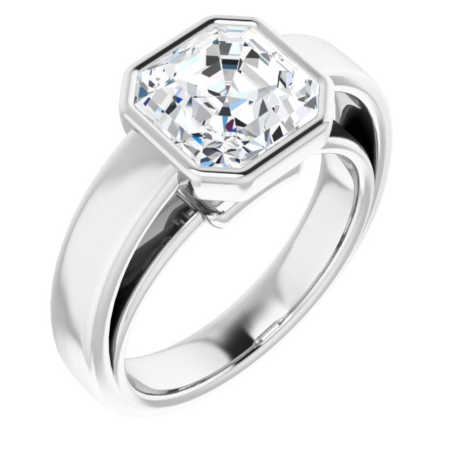 10K White Gold Customizable Cathedral-Bezel Asscher Cut Solitaire with Wide Band