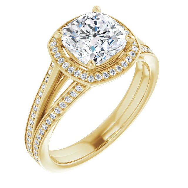 Cubic Zirconia Engagement Ring- The Carrie (Customizable Cushion Cut Design with Split-Band Shared Prong & Halo)