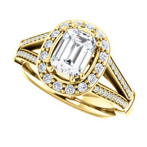 Cubic Zirconia Engagement Ring- The Shaundra (Customizable Radiant Cut with Halo, Cathedral Prong Accents & Split-Pavé Band)
