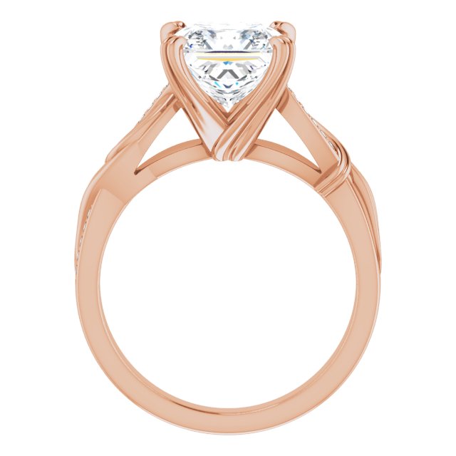 Cubic Zirconia Engagement Ring- The Fabiola (Customizable Cathedral-raised Princess/Square Cut Design featuring Rope-Braided Half-Pavé Band)
