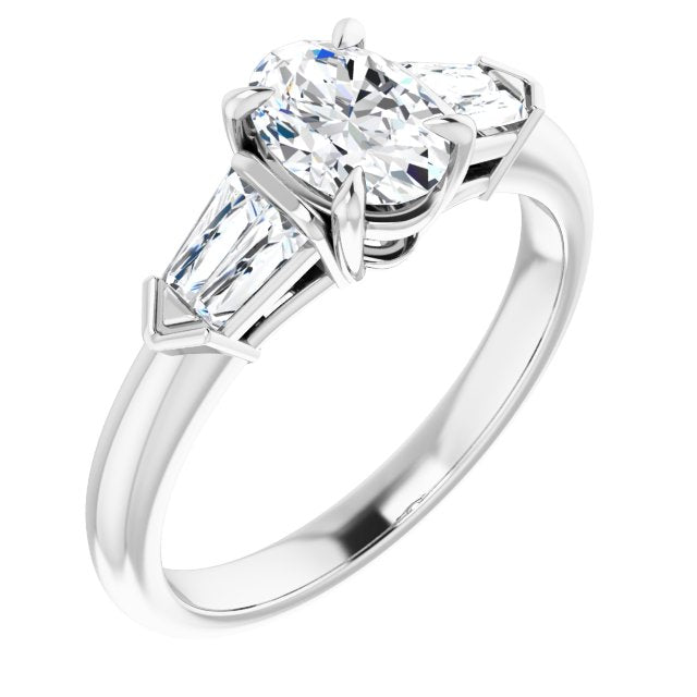 10K White Gold Customizable 5-stone Design with Oval Cut Center and Quad Baguettes