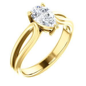 CZ Wedding Set, featuring The Piper engagement ring (Customizable Pear Cut Solitaire with Flared Split-band)