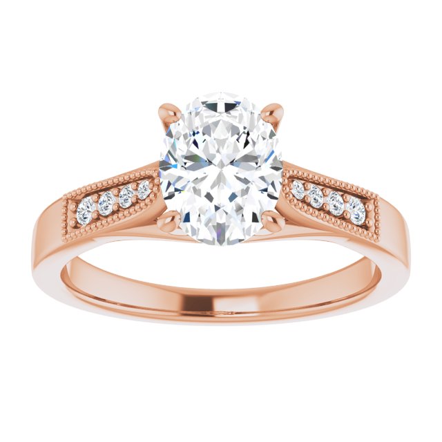 Cubic Zirconia Engagement Ring- The Ivana (Customizable 9-stone Vintage Design with Oval Cut Center and Round Band Accents)