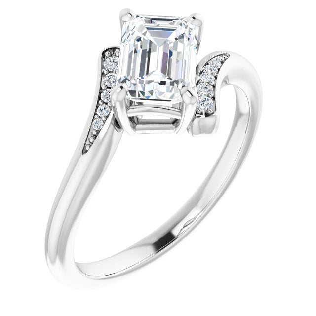10K White Gold Customizable 11-stone Emerald/Radiant Cut Design with Bypass Channel Accents