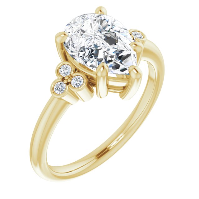 14K Yellow Gold Customizable 7-stone Pear Cut Center with Round-Bezel Side Stones
