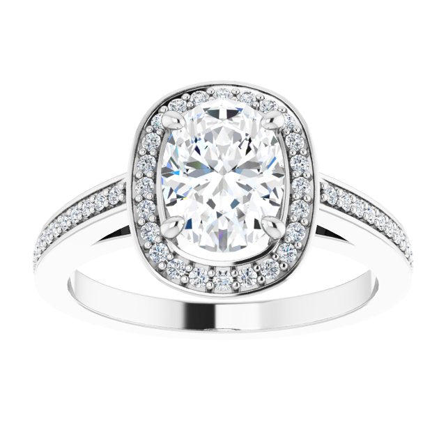 Cubic Zirconia Engagement Ring- The Roseanne (Customizable Cathedral-set Oval Cut Design with Halo, Thin Shared Prong Band & Round-Bezel Peekaboos)