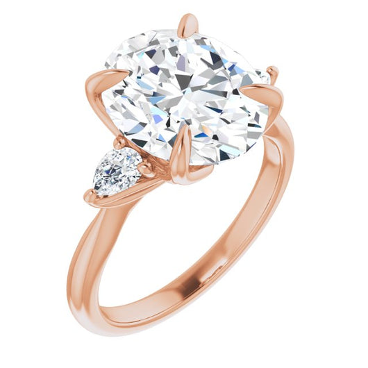 10K Rose Gold Customizable 3-stone Design with Oval Cut Center and Dual Large Pear Side Stones