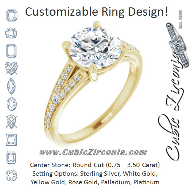 Cubic Zirconia Engagement Ring- The Gaurika (Customizable Round Cut Center with Thin Split-Shared Prong Band)