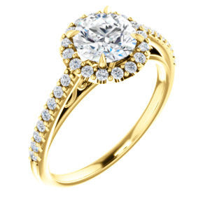 Cubic Zirconia Engagement Ring- The Sunshine (Customizable Round Cut Halo Design with Vintage Cathedral Trellis and Thin Pavé Band)