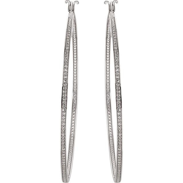 Cubic Zirconia Earrings- 100-stone Customizable Sterling Silver Inside/Outside Hoop CZ Earring Set