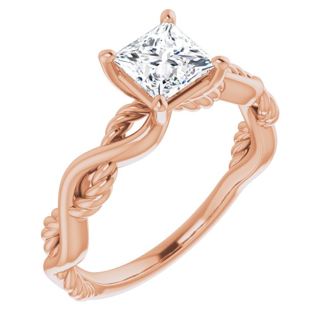 10K Rose Gold Customizable Princess/Square Cut Solitaire with Twisting Split Band