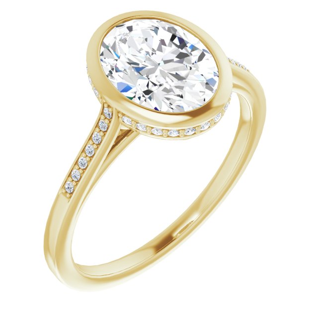 10K Yellow Gold Customizable Cathedral-Bezel Oval Cut Style with Under-halo and Shared Prong Band