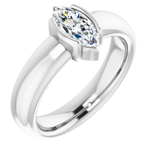 10K White Gold Customizable Bezel-set Marquise Cut Solitaire with Thick Band