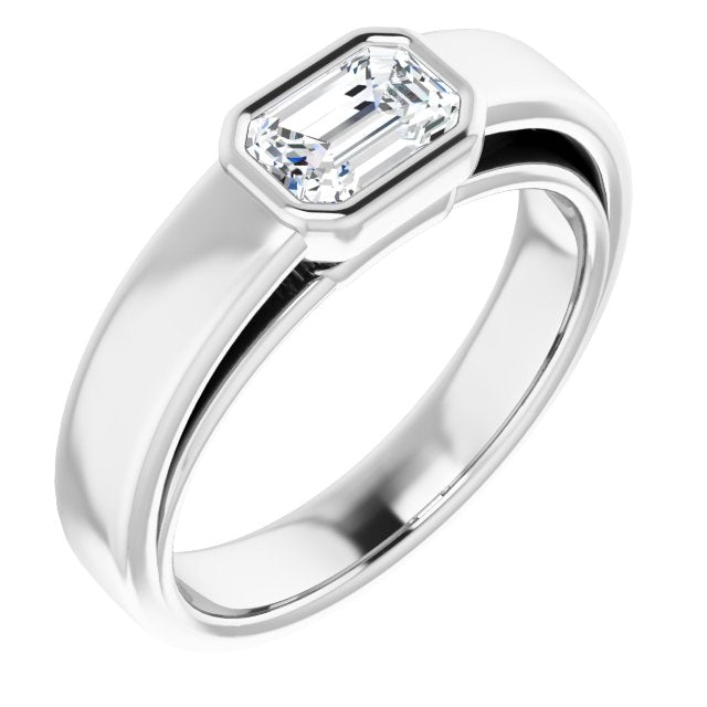 10K White Gold Customizable Cathedral-Bezel Emerald/Radiant Cut Solitaire with Wide Band