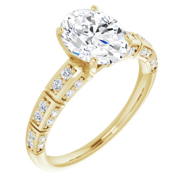 14K Yellow Gold Customizable Oval Cut Style with Three-sided, Segmented Shared Prong Band