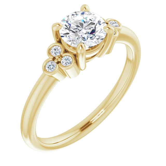 10K Yellow Gold Customizable 7-stone Round Cut Center with Round-Bezel Side Stones