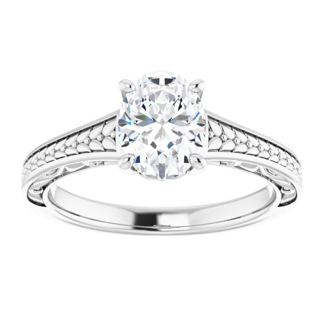 Cubic Zirconia Engagement Ring- The Shariya (Customizable Oval Cut Solitaire with Organic Textured Band and Decorative Prong Basket)