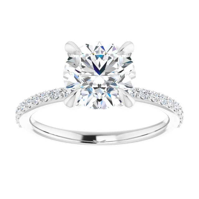 Cubic Zirconia Engagement Ring- The Geraldine Lea (Customizable Round Cut Style with Delicate Pavé Band)