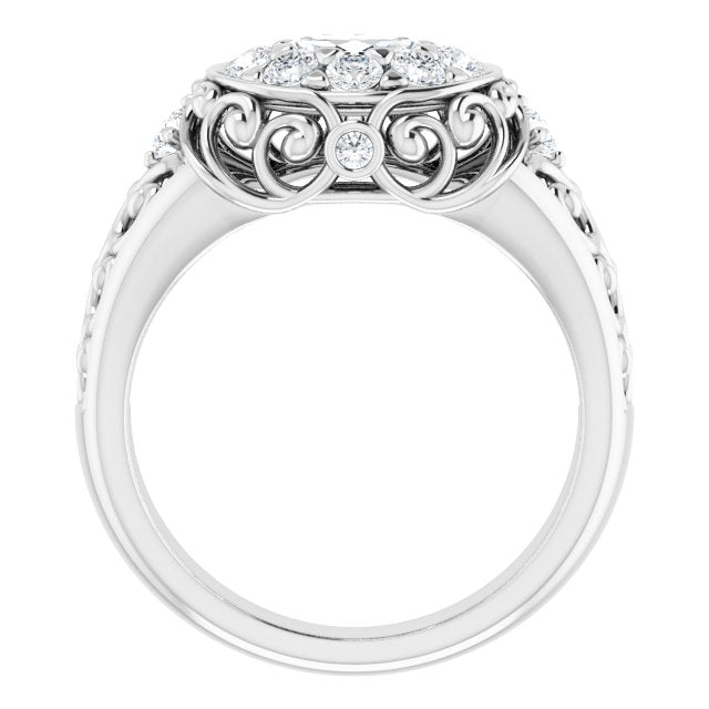 Cubic Zirconia Engagement Ring- The Vanessa (Customizable Marquise Cut Halo Style with Round Prong Side Stones and Intricate Metalwork)