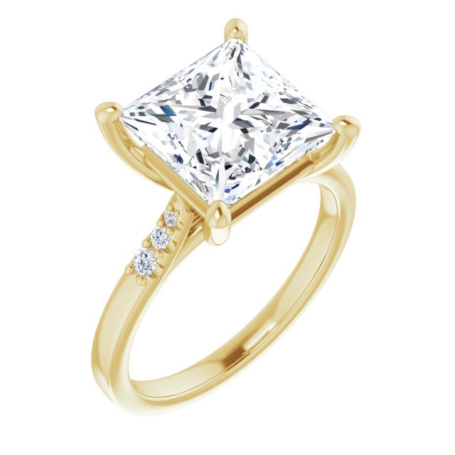 10K Yellow Gold Customizable 7-stone Princess/Square Cut Cathedral Style with Triple Graduated Round Cut Side Stones