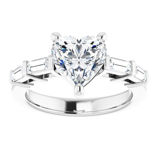 Cubic Zirconia Engagement Ring- The Bodhi (Customizable 9-stone Design with Heart Cut Center and Round Bezel Accents)