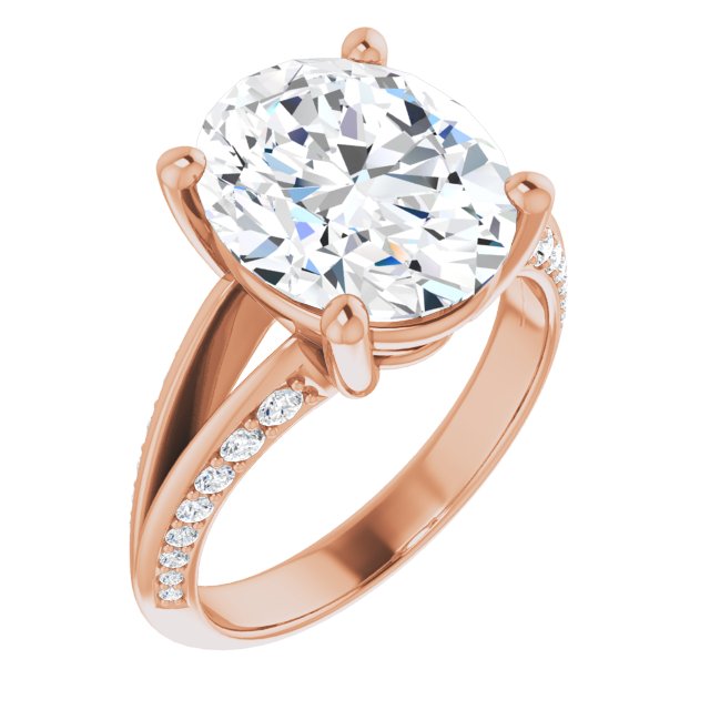 10K Rose Gold Customizable Oval Cut Center with 4-sided-Accents Knife-Edged Split-Band