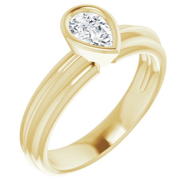 10K Yellow Gold Customizable Bezel-set Pear Cut Solitaire with Grooved Band
