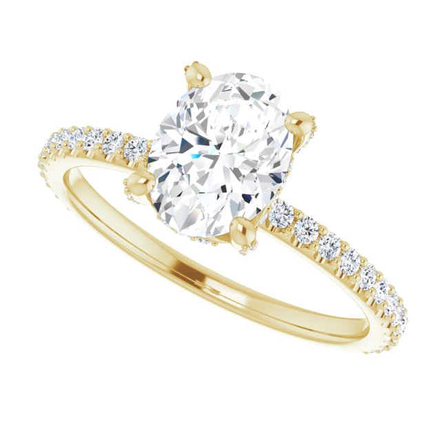 Cubic Zirconia Engagement Ring- The Maleny (Customizable Oval Cut Design with Round-Accented Band, Micropavé Under-Halo and Decorative Prong Accents))