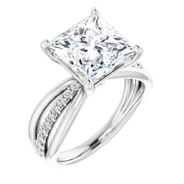 10K White Gold Customizable Princess/Square Cut Design with Tri-Split Accented Band