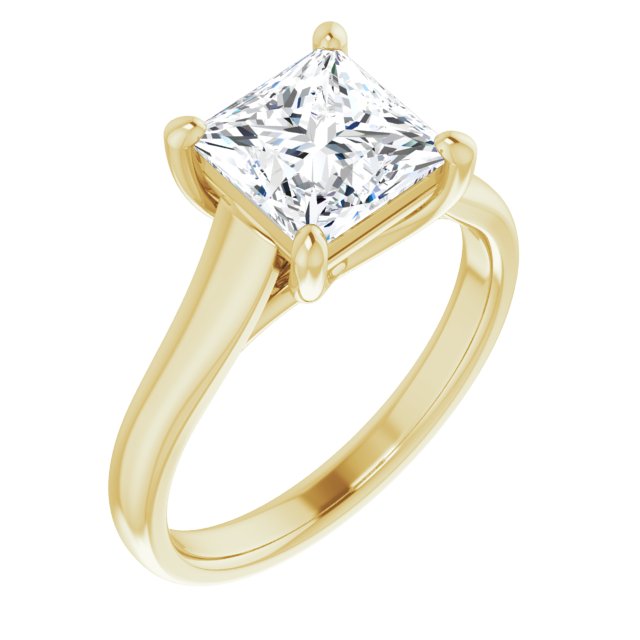 10K Yellow Gold Customizable Princess/Square Cut Cathedral-Prong Solitaire with Decorative X Trellis
