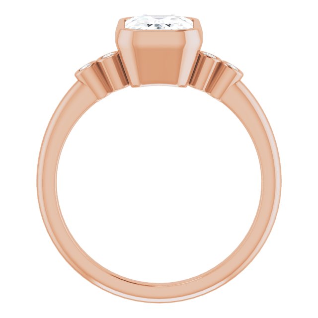 Cubic Zirconia Engagement Ring- The Mandira (Customizable 5-stone Bezel-set Emerald Cut Design with Quad Round-Bezel Side Stones)