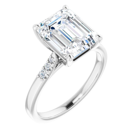 10K White Gold Customizable 7-stone Emerald/Radiant Cut Cathedral Style with Triple Graduated Round Cut Side Stones