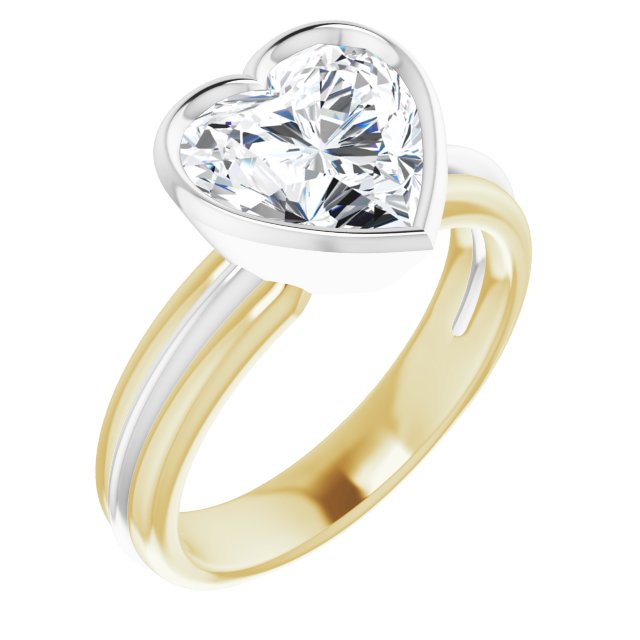 14K Yellow & White Gold Customizable Bezel-set Heart Cut Solitaire with Grooved Band