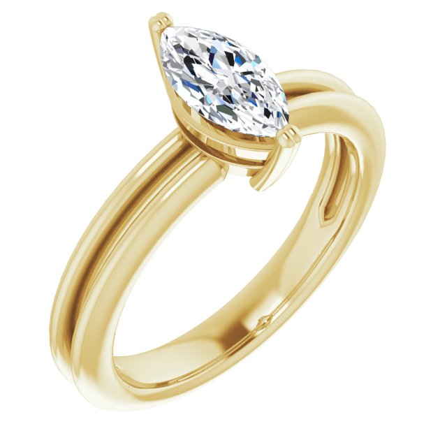 10K Yellow Gold Customizable Marquise Cut Solitaire with Grooved Band