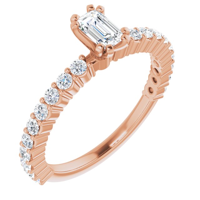 10K Rose Gold Customizable 8-prong Emerald/Radiant Cut Design with Thin, Stackable Pav? Band