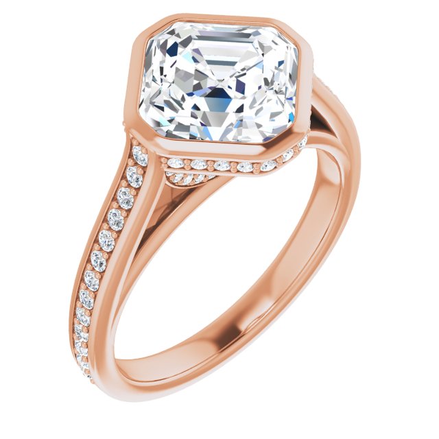 10K Rose Gold Customizable Cathedral-Bezel Asscher Cut Design with Under Halo and Shared Prong Band