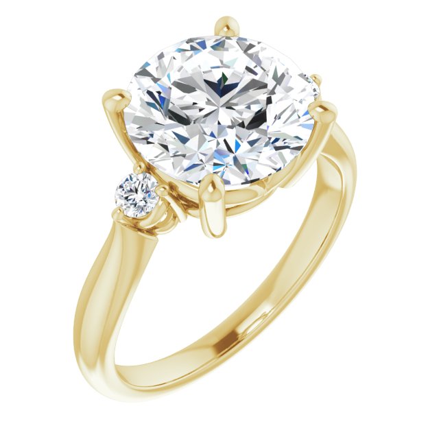 10K Yellow Gold Customizable 3-stone Round Cut Design with Twin Petite Round Accents