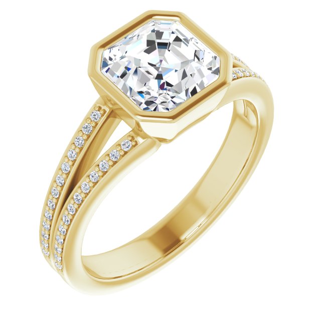 Cubic Zirconia Engagement Ring- The Jenni Lou (Customizable Bezel-set Asscher Cut Design with Split Shared Prong Band)