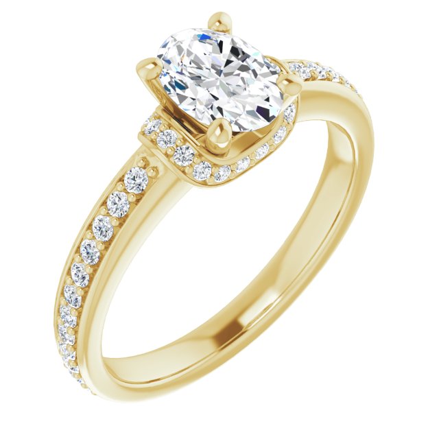 10K Yellow Gold Customizable Oval Cut Setting with Organic Under-halo & Shared Prong Band